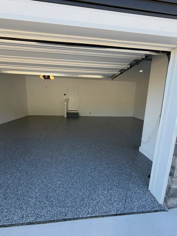After: Same garage after, in a blue-gray flake